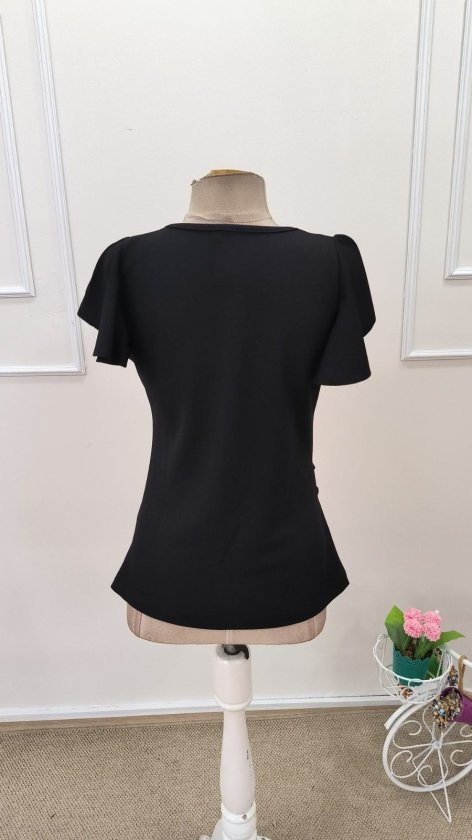Women's Short Sleeve Heart V-Neck Ruched Side Janjan Blouse, 33152