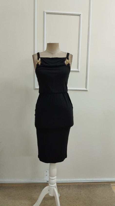 Rochie scurtă din viscoză, pentru femei, cu umerii goi, decolteu decoltat și detalii cu cataramă, 33248