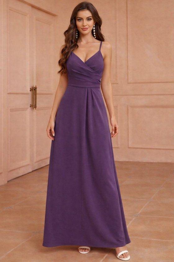 Women's Spaghetti Strap Wrap-Neck Slit Long Imported Crepe Dress, 33223