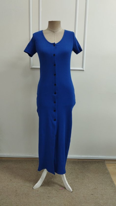 Rochie lungă cu corset, cu mânecă scurtă, decolteu în V și nasturi în față, pentru femei, 33308