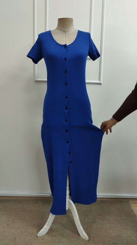 Rochie lungă cu corset, cu mânecă scurtă, decolteu în V și nasturi în față, pentru femei, 33308