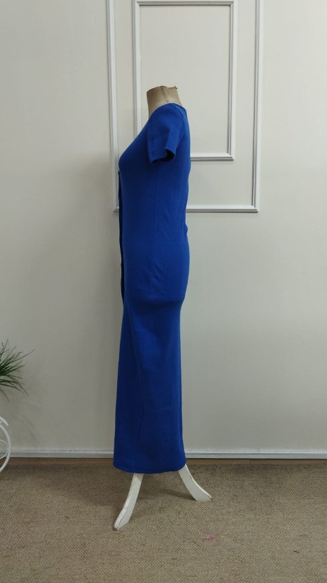 Rochie lungă cu corset, cu mânecă scurtă, decolteu în V și nasturi în față, pentru femei, 33308