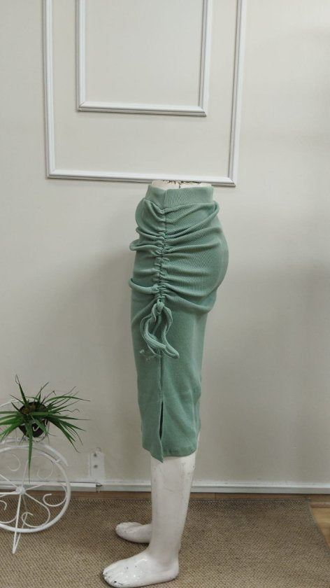 Fustă midi tip corset pentru femei cu talie elastică, încrețituri laterale și detalii din dantelă, 33339