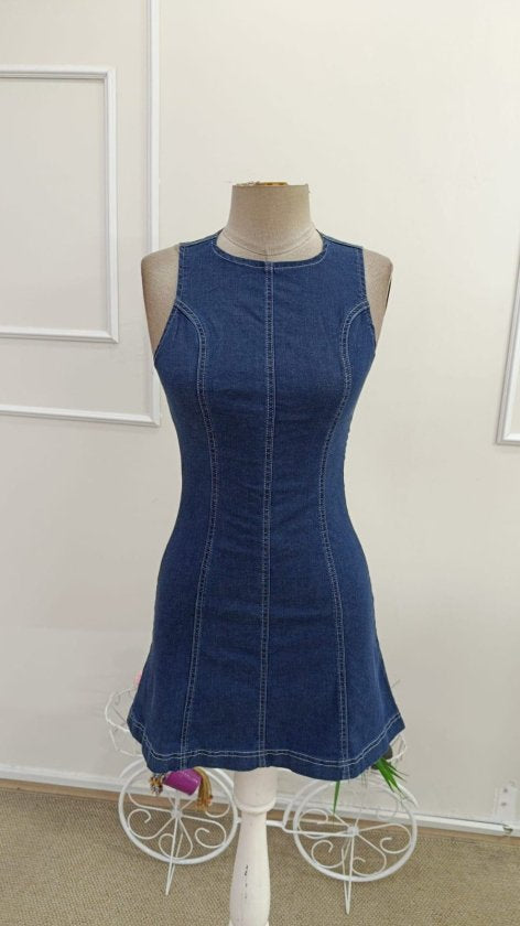 Rochie Scurtă din Denim cu Guler Bicicletă, Decolteu la Umeri, Femei, 35160