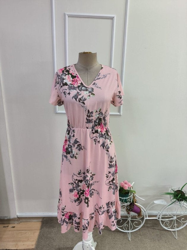 Rochie midi Supreme pentru femei, cu mânecă scurtă, decolteu în V și imprimeu, 33475