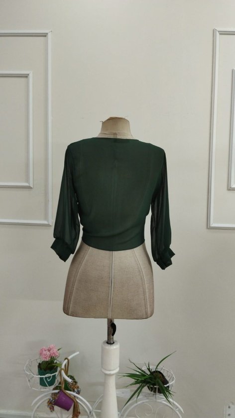 Women's Poor Boy Sleeve Tie Front Short Chiffon Bolero Jacket, 33507