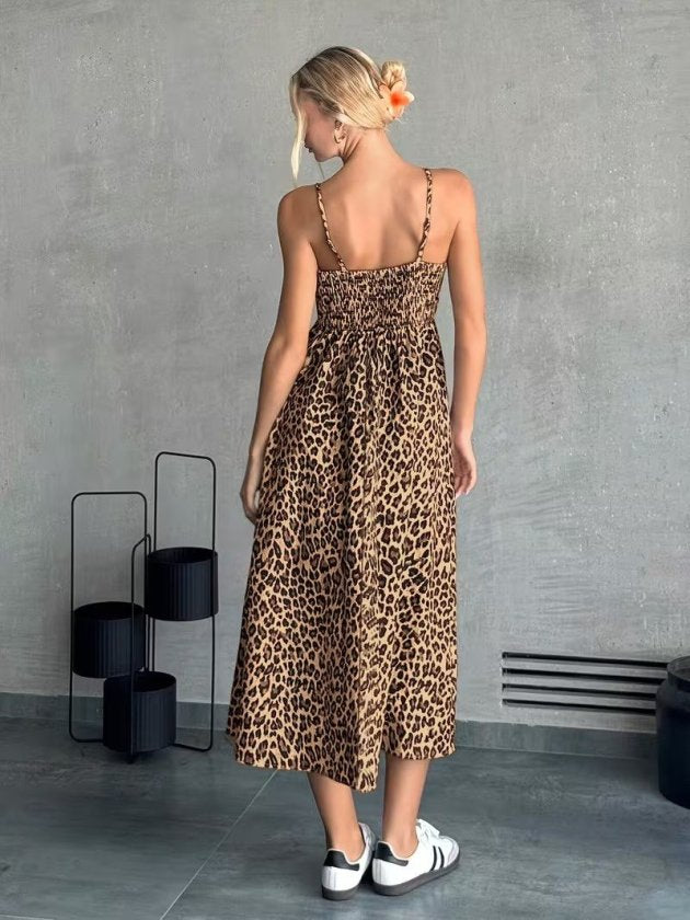 Women's Spaghetti Strap V-Neck Long Patterned Suprem Dress, 33539