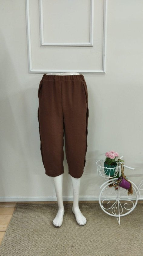 Pantaloni midi elastici cu talie înaltă pentru femei, cu nasturi laterali, 33562
