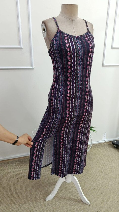 Rochie midi Supreme pentru femei, cu bretele, decolteu în V larg, model și crăpături, 33822