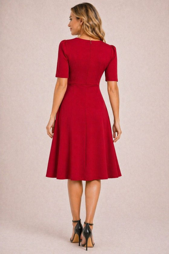 Rochie midi din crap pentru femei cu mâneci scurți, gât asimetric, 37554