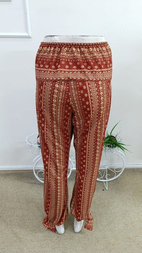 Pantaloni de damă cu talie înaltă, model, cu tiv cu legături și crăpături laterale, 33941