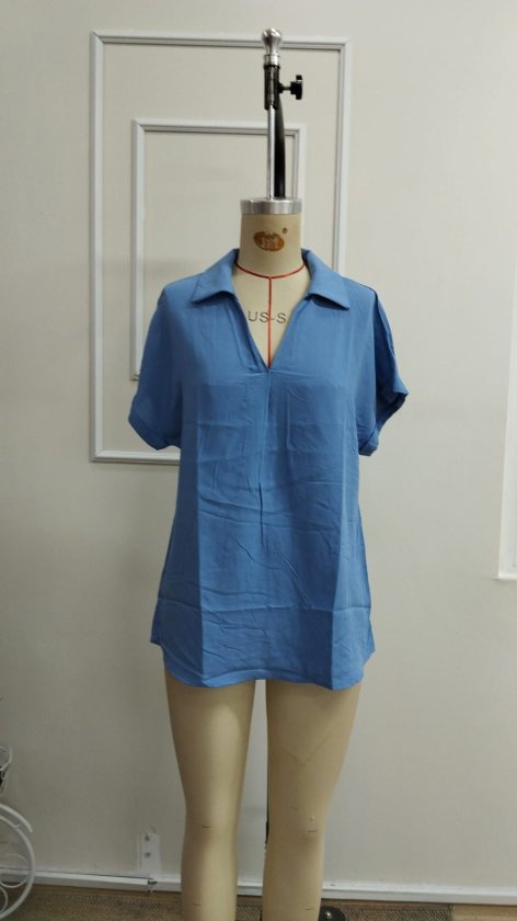 Women's Short Sleeve Collared Woven Viscose Blouse, 33965