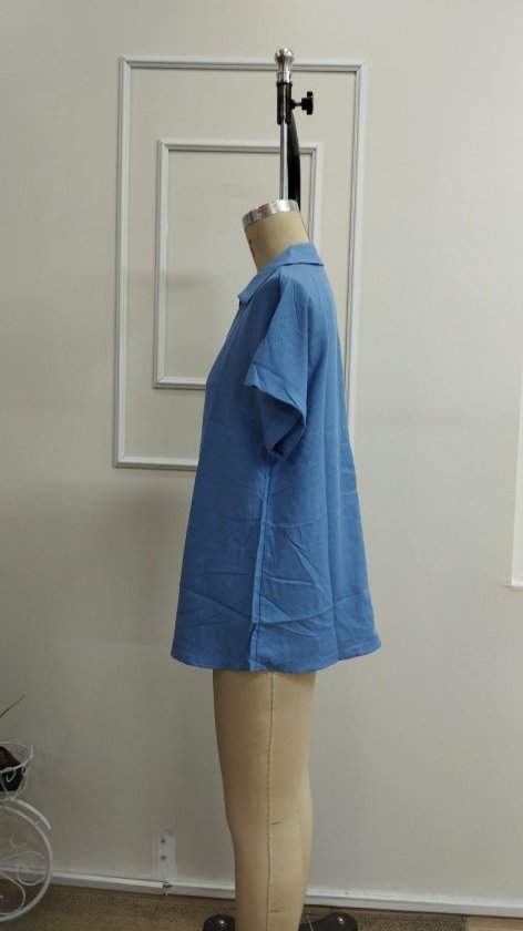Women's Short Sleeve Collared Woven Viscose Blouse, 33965