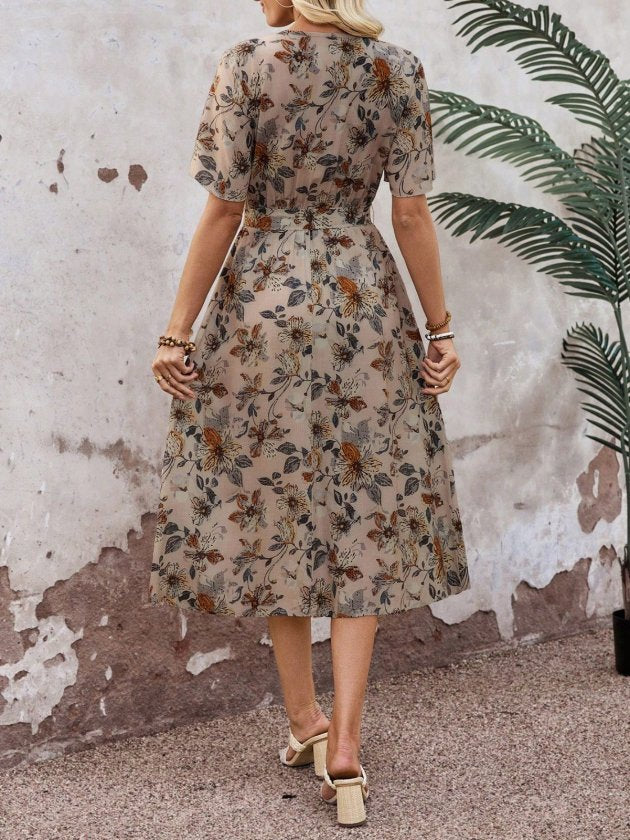 Rochie midi Supreme pentru femei, cu mânecă scurtă, decolteu înfășurat, cu noduri laterale și model, 33968
