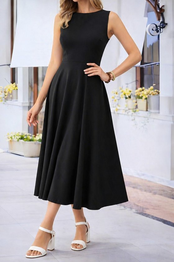 Rochie midi evazată din viscoză, cu guler tip barcă, cu umerii goi, pentru femei, 34033