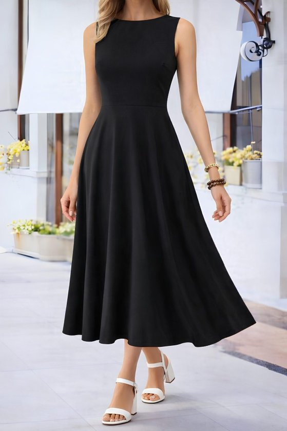 Rochie midi evazată din viscoză, cu guler tip barcă, cu umerii goi, pentru femei, 34033