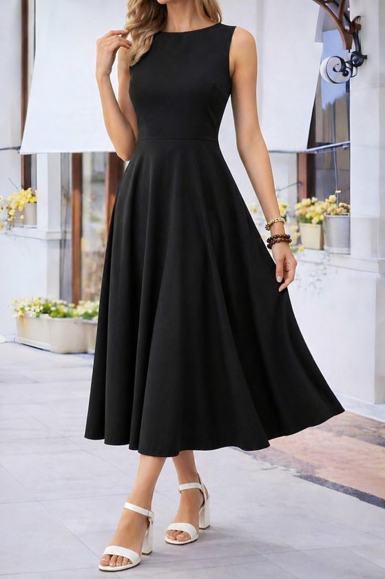 Rochie midi evazată din viscoză, cu guler tip barcă, cu umerii goi, pentru femei, 34033