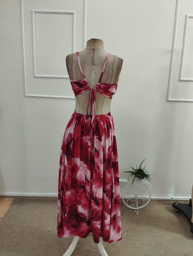 Rochie lungă Supreme pentru femei, cu bretele, detaliu de inel, legături la spate și crăpături, 34085