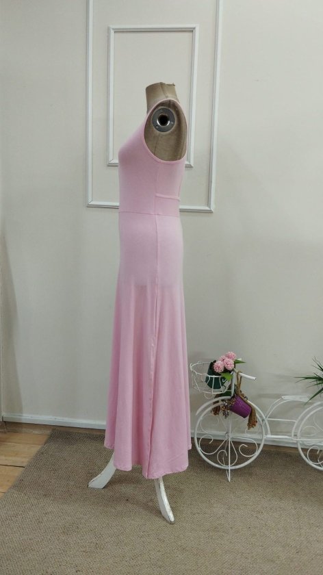 Women's Maxi Viscose Dress with Crisscross Back Detail and Round Neck, 34145