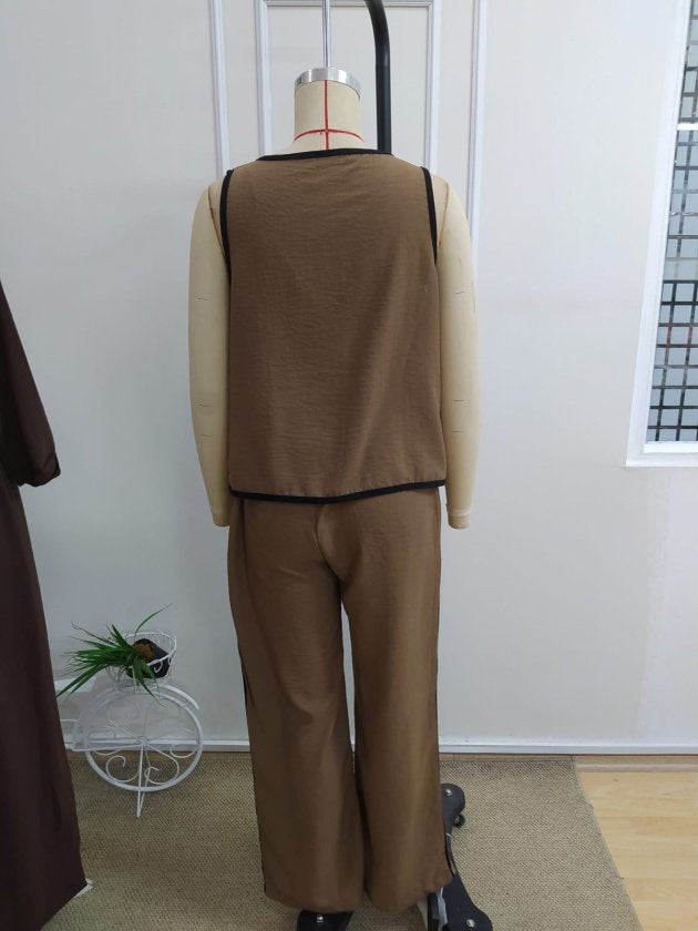 Set de două piese pentru femei, vestă și pantaloni fără mâneci, cu nasturi în față, 34194