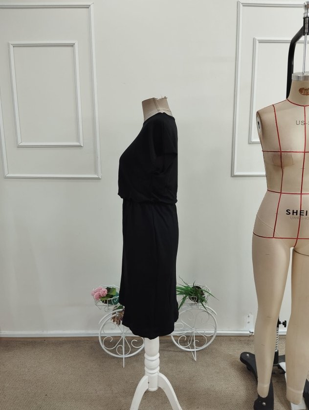 Kadın Kısa Kollu Bisiklet Yaka Kısa Viskon Iki Iplik Elbise , 34210