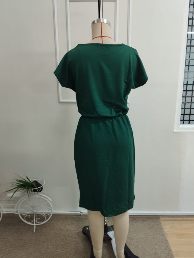 Rochie scurtă din viscoză cu două fire, cu mânecă scurtă și guler rotund, pentru femei, 34211