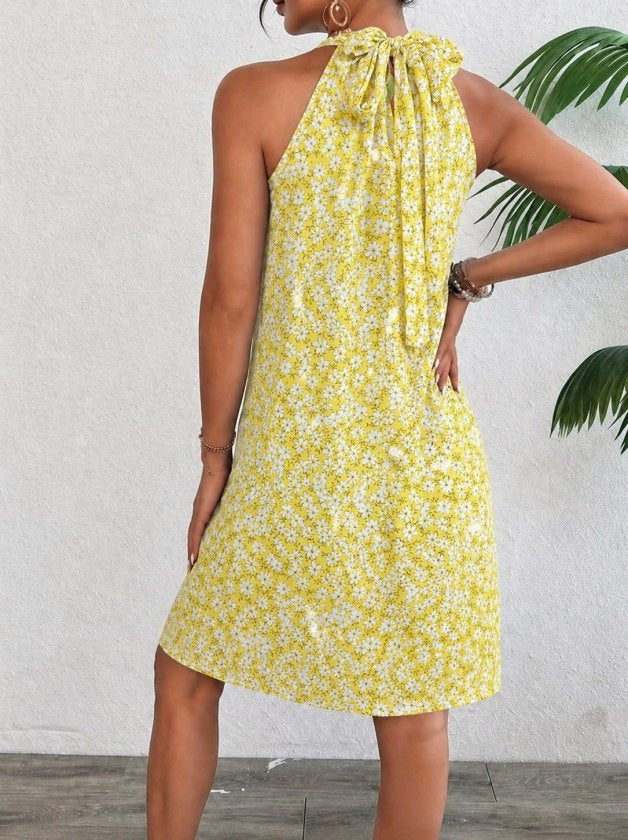 Rochie midi Supreme fără mâneci, cu decolteu halter și imprimeu, 34351