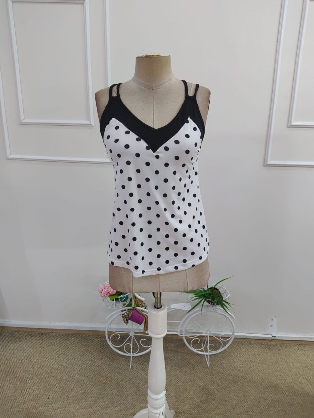 Women's Strappy V-Neck Polka Dot Sandy Blouse, 34246