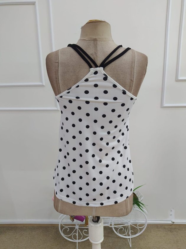 Women's Strappy V-Neck Polka Dot Sandy Blouse, 34246