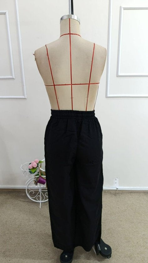 Pantaloni de damă din denim cu talie înaltă, elastic și șnur, 34249