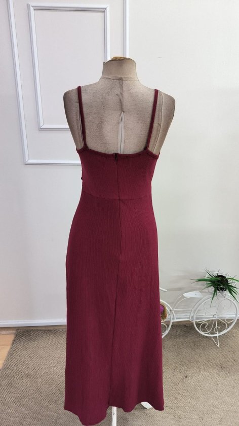 Rochie midi pentru femei, cu decolteu înfășurat și bretele, cu crăpături laterale, 34299
