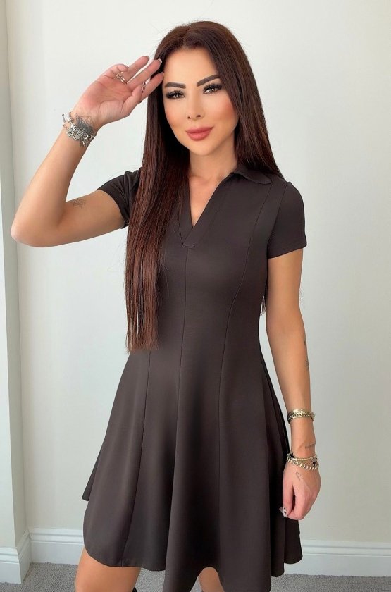 Rochie scurtă din modal pentru femei, cu mânecă scurtă și decolteu în V, 34305