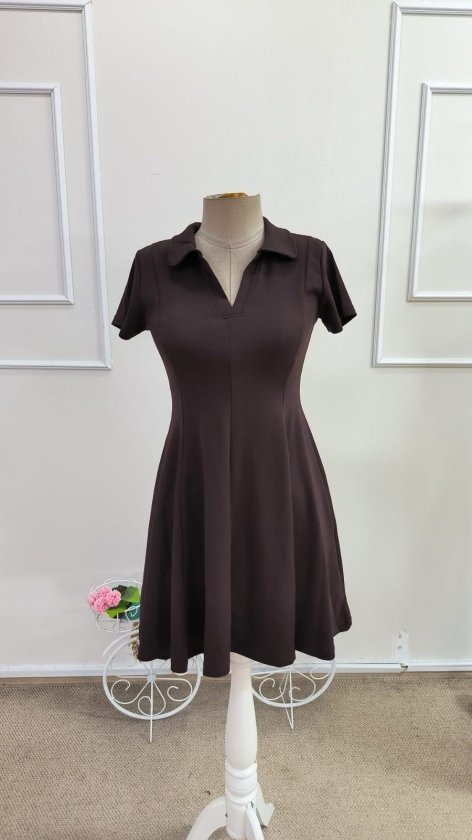Rochie scurtă din modal pentru femei, cu mânecă scurtă și decolteu în V, 34305