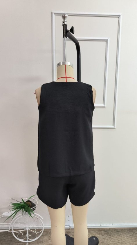 Set de două piese pentru femei, bluză și pantaloni scurți cu mânecă scurtă și decolteu în V, 34314