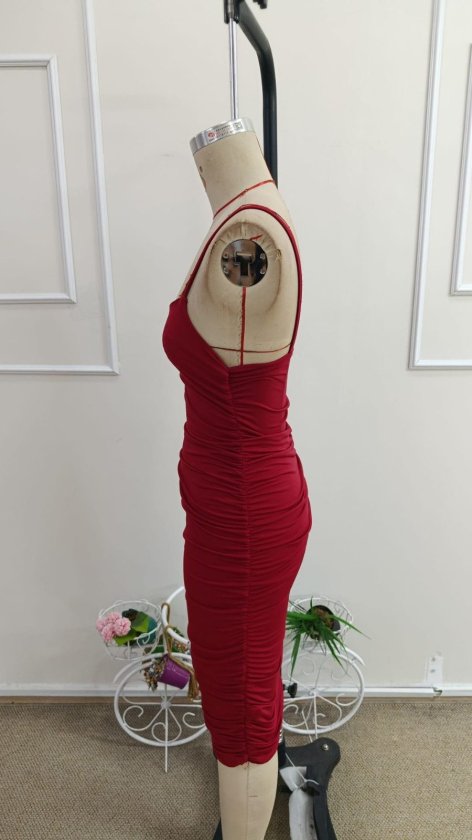 Rochie midi cu guler rotund și bretele pentru femei, culoare nisip, 34459