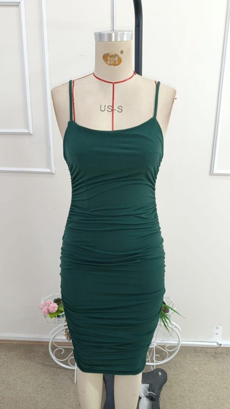 Rochie midi cu guler rotund și bretele pentru femei, culoare nisip, 34460