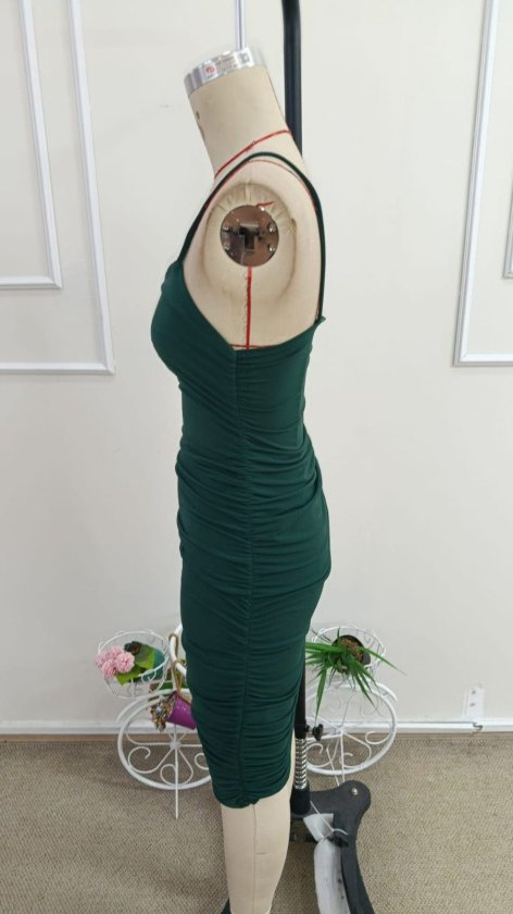 Rochie midi cu guler rotund și bretele pentru femei, culoare nisip, 34460
