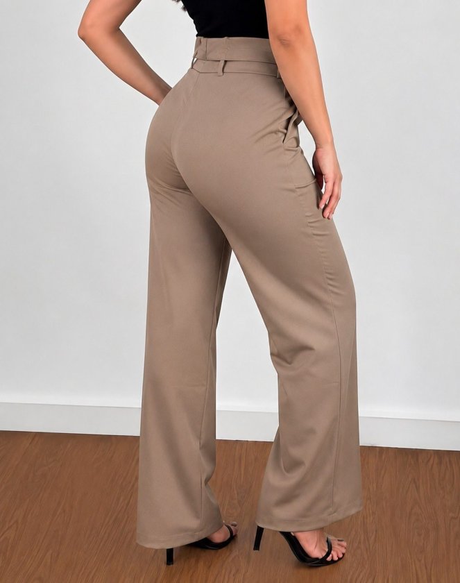 Pantaloni de damă din satin, fără curea, cu talie înaltă, 34462