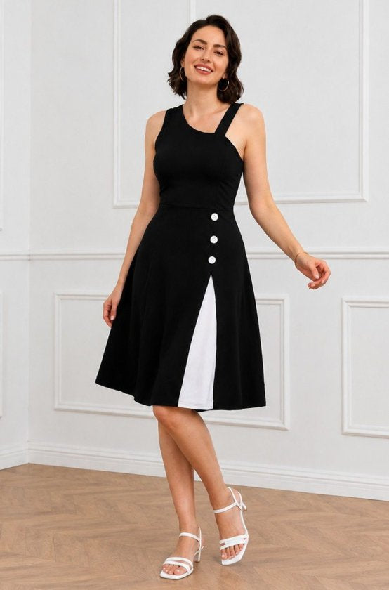 Rochie scurtă, strălucitoare, din crep, cu bretele și alte bretele, închidere cu nasturi, 34475