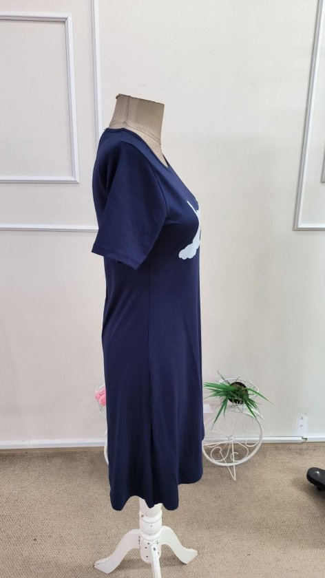 Rochie scurtă din viscoză cu imprimeu de pisici și guler rotund pentru femei, 34519