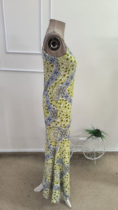 Women's Spaghetti Strap V-Neck Patterned Supreme Long Dress, 34589