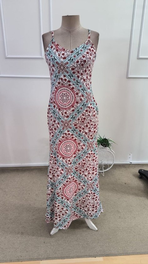 Rochie lungă Supreme pentru femei, cu bretele, decolteu în V și imprimeu, 34590