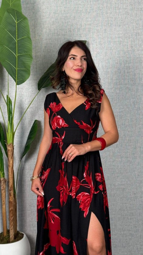 Rochie lungă Supreme pentru femei, cu decolteu înfășurat, croială largă, crăpături, 34639