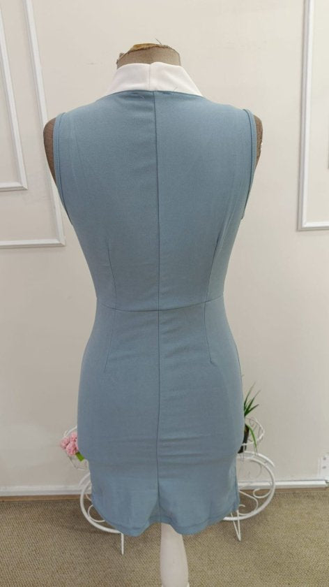 Rochie Scurtă din Crepon Importat pentru Femei, Umerele Descoperite, Guler cu Detalii Bandă Încrucișată, Butonată, 35374