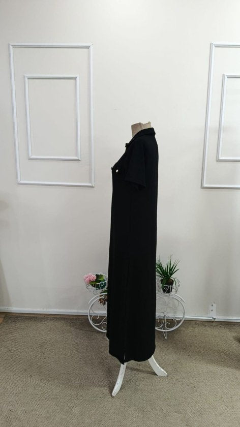 Rochie lungă din viscoză cu două fire, cu mânecă scurtă și guler, 34659