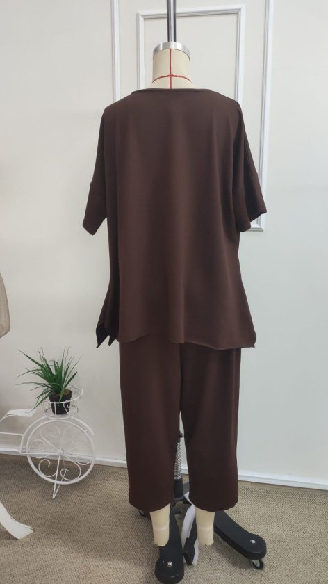 Set de două piese pentru femei, din viscoză, cu guler rotund și mânecă scurtă, format din bluză și pantaloni, 34665