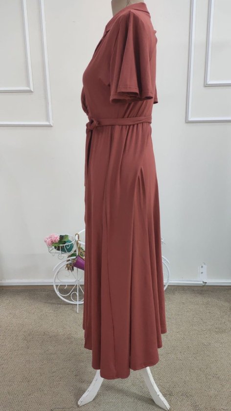 Rochie midi din viscoză pentru femei, cu mânecă scurtă, decolteu înfășurat, cu curea și crăpătură, 34690