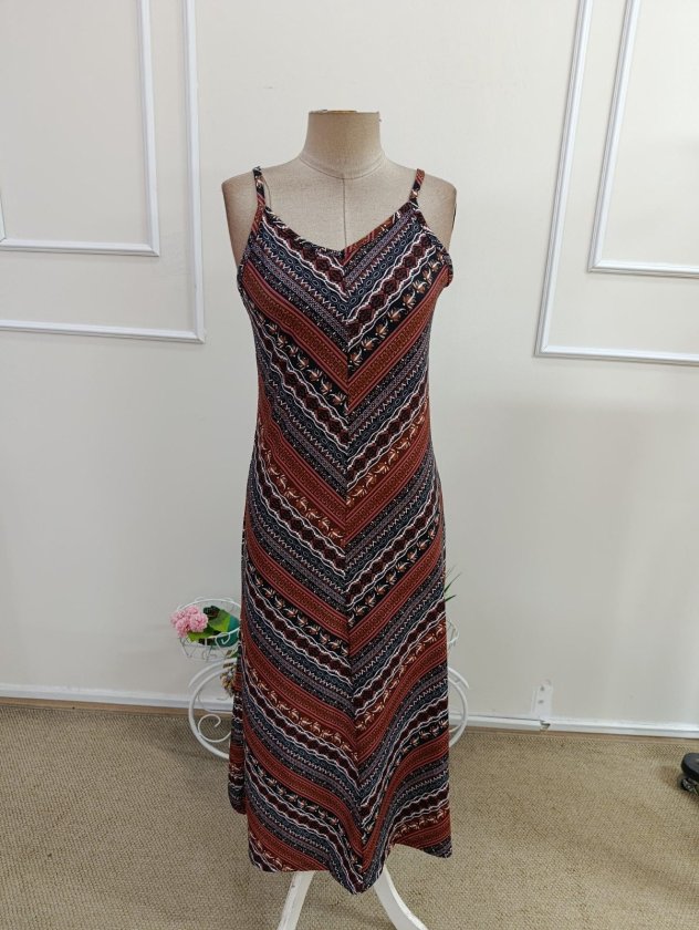Rochie midi Supreme pentru femei, cu bretele, decolteu în V și imprimeu, 34708