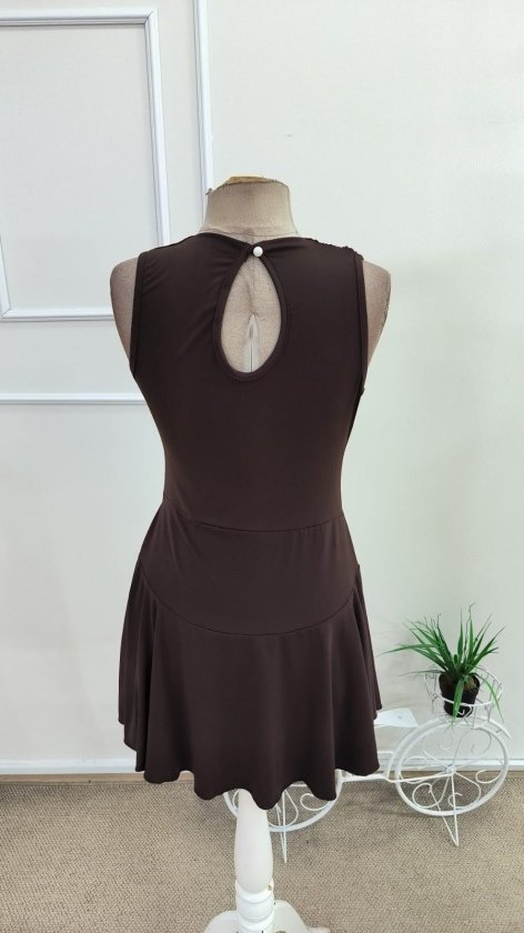 Rochie scurtă, fără mâneci, cu guler înalt, de culoare nisip, pentru femei, 34787
