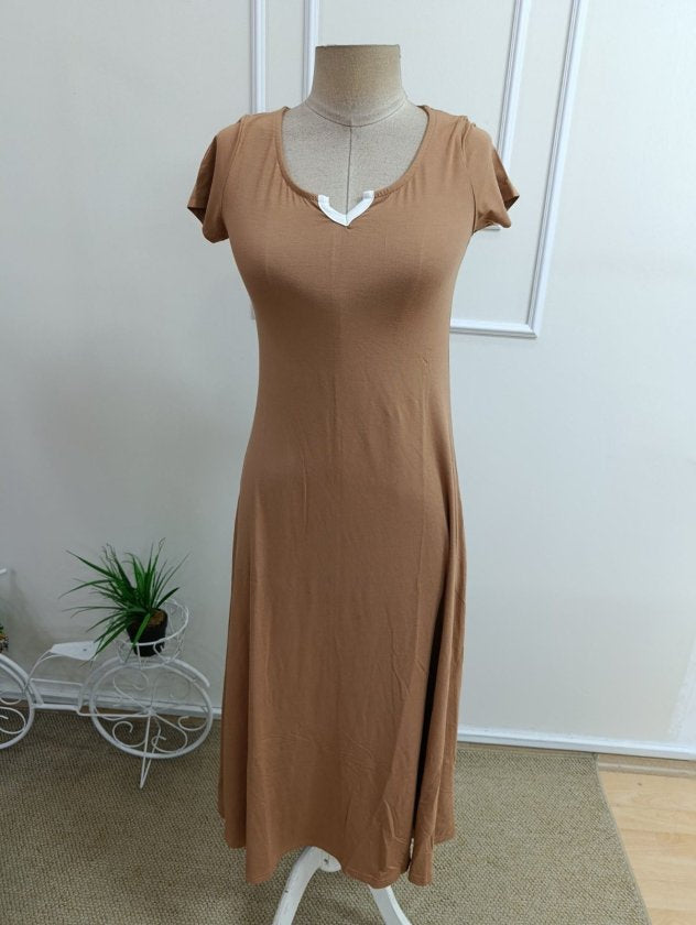 Rochie lungă din viscoză, cu mânecă scurtă și decolteu în V, pentru femei, 36797